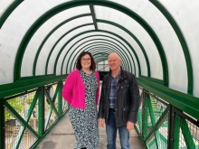 At the refurbished footbridge: Councillor Geoff Hill, Cabinet Member for Highways and Transport, Customer Service Centre and Employment; and Councillor Amy Tisi, Cabinet Member for Children’s Services, Education and Windsor.